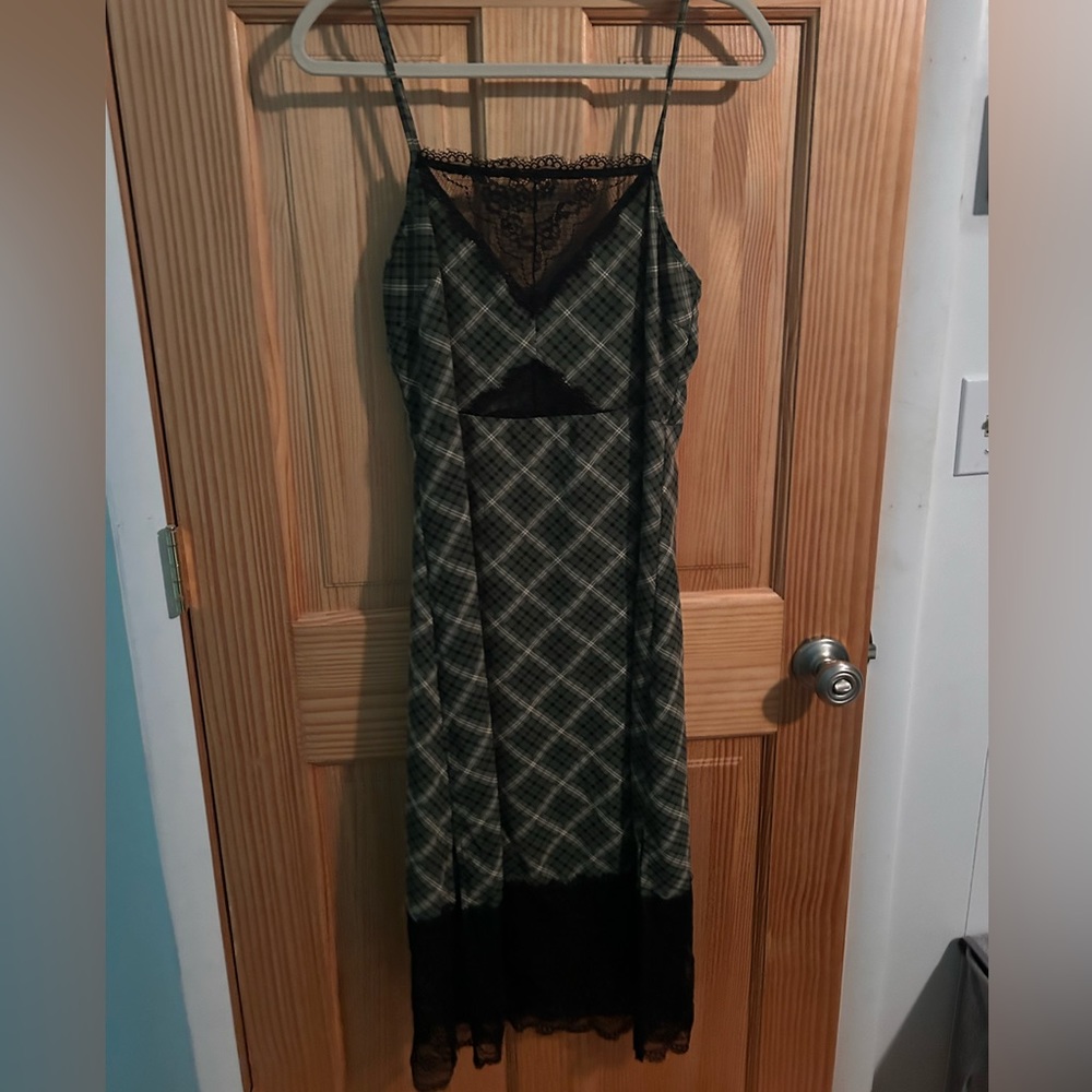 Urban Outfitters plaid grunge lace midi dress size Small
